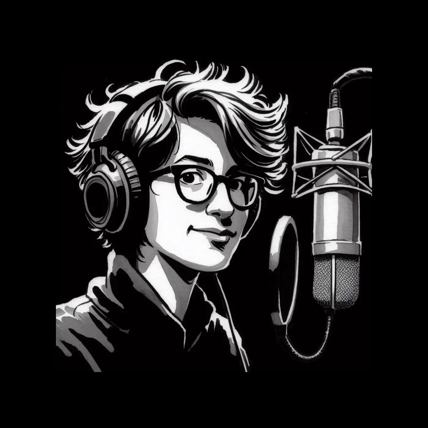 Samantha Scathe, a spunky woman with short hair and glasses, at a microphone